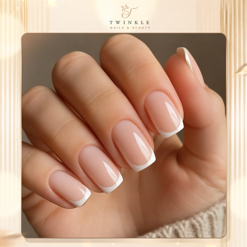 Modern French nail ideas, modern French manicure, classy French nail designs, French nails for short nails, twinkle nails