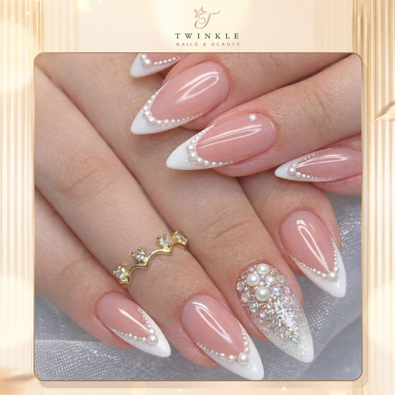 Bridal nail ideas, wedding nail ideas, bridal French nails, milky white wedding nails, nails for bride and bridesmaids